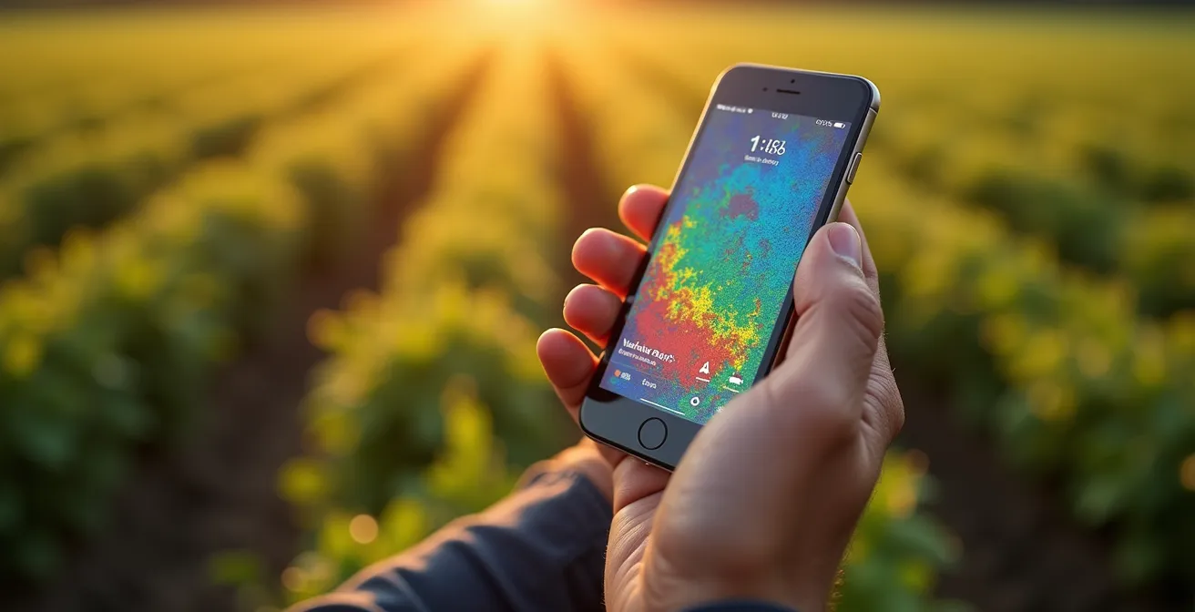 Vista aerea di campo agricolo con mappatura di precisione