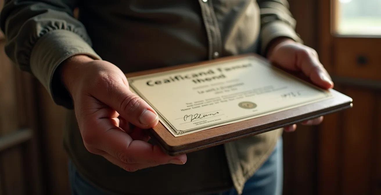 Mani di allevatore che mostrano certificazione Presidio Slow Food