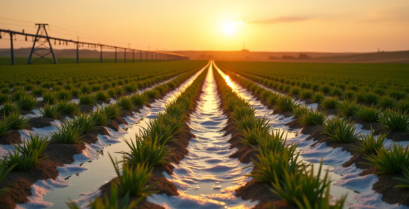 Campo agricolo con mappatura colorimetrica della salinità del suolo