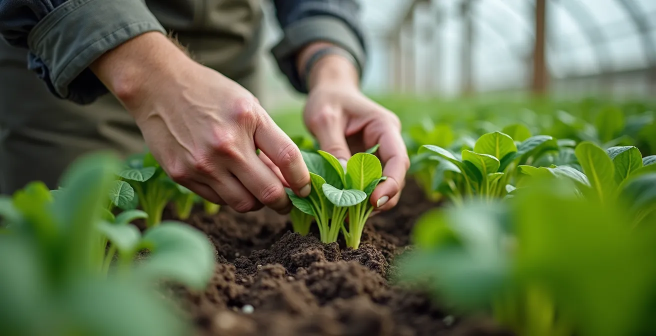 Pianta di vite in fase di recupero dopo uno stress idrico, con nuovi germogli verdi che spuntano accanto a foglie più vecchie e leggermente danneggiate.