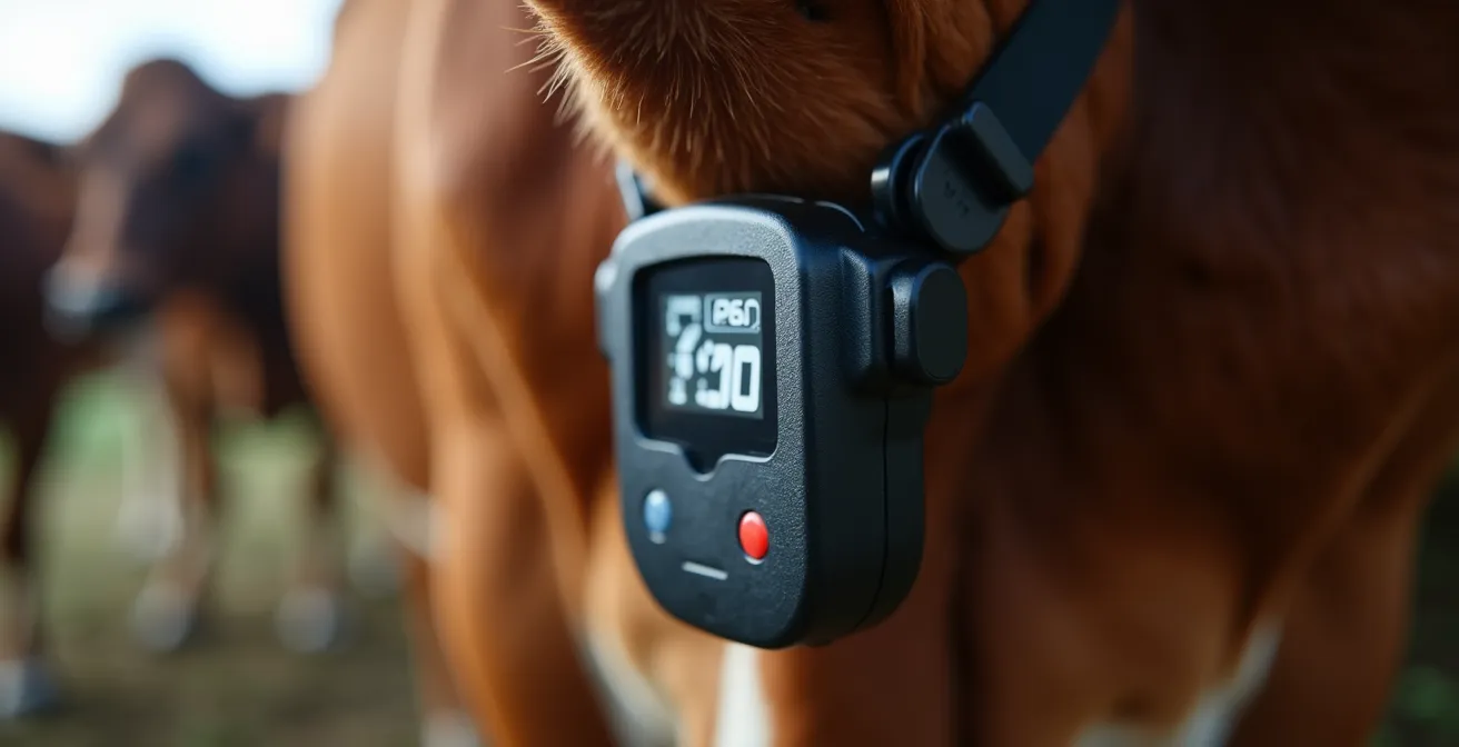 Primo piano di sensori digitali e boli ruminali per il monitoraggio continuo delle vacche da latte