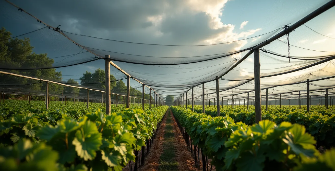 Sistema di protezione antigrandine integrato in un paesaggio agroforestale con filari e consociazioni